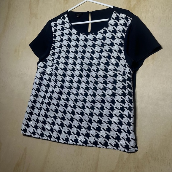 Talbots Sequin Herringbone Plaid Blouse Size 14 - Picture 3 of 13